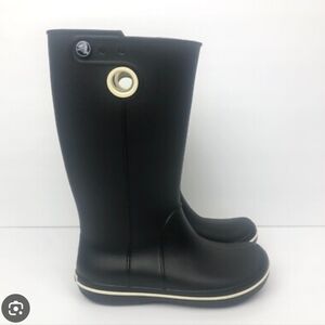 Crocs Jaunt Women's Rain Boots Size 6 Black Waterproof Rubber Mid Calf